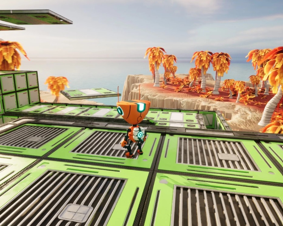 Character looks over puzzle area.